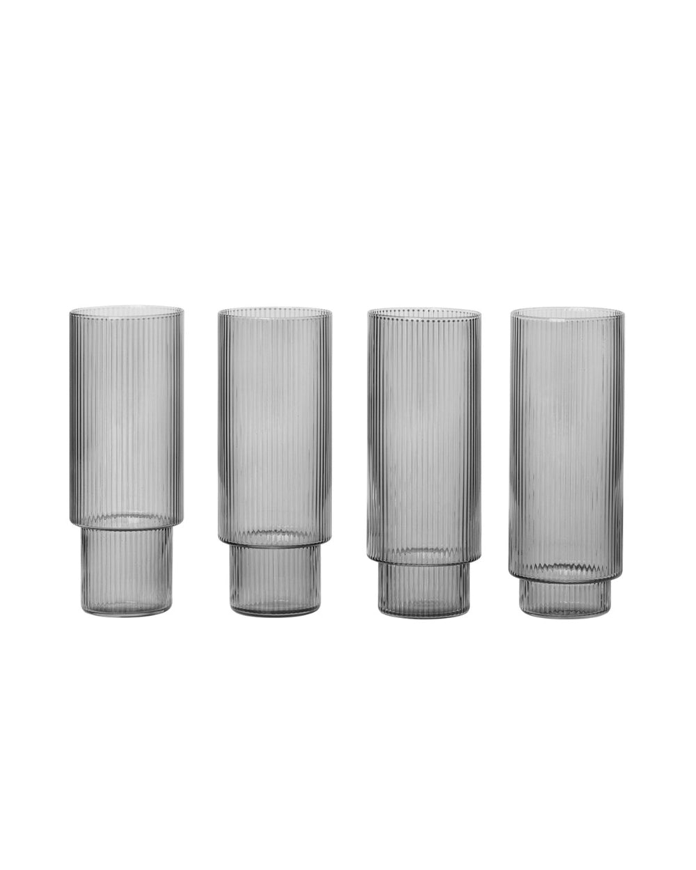 ferm LIVING - RIPPLE Longdrink Gläser 4er Set - smoked grey