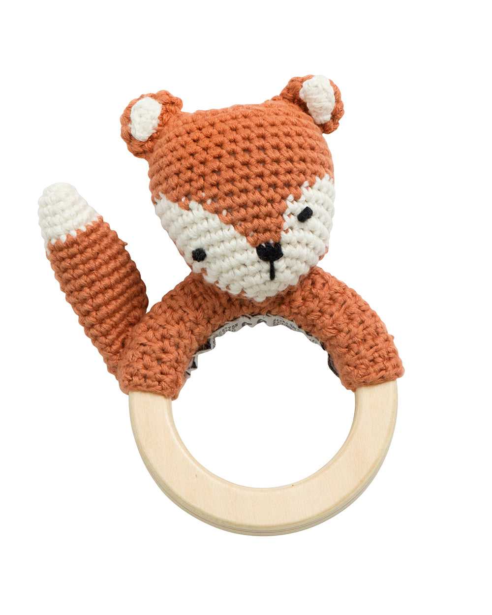 Sebra - Häkelrassel - Fuchs mit Holzring