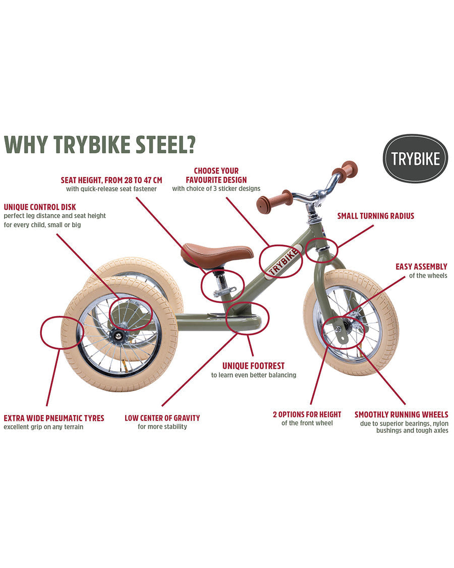 Trybike - Laufrad STEEL - grey oder white / dunkle Reifen