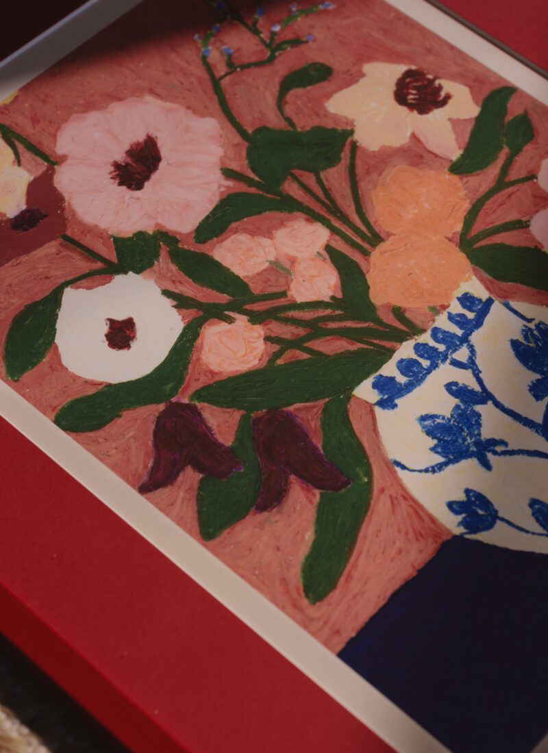 The Poster Club - Poster Flowers on blue table