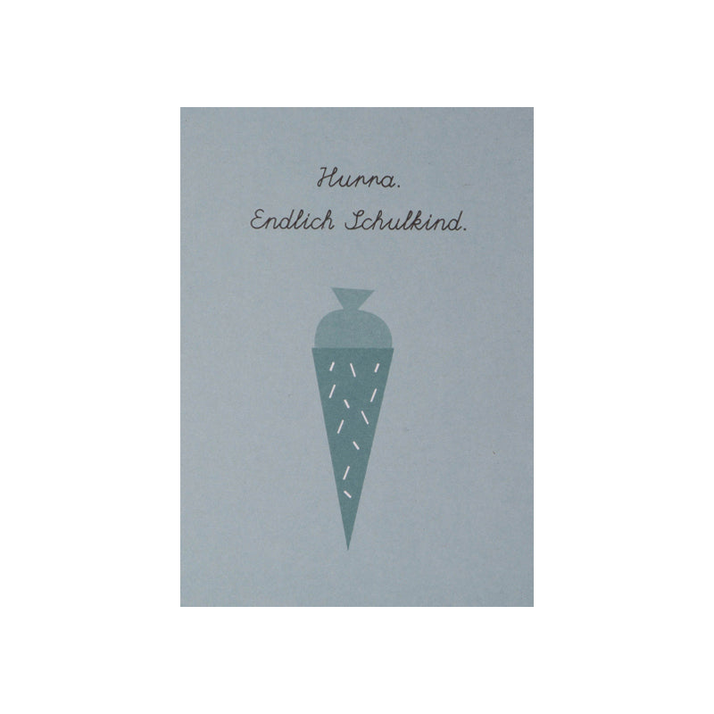 Papier Ahoi - Postkarte "Hurra, Endlich Schulkind" - blau
